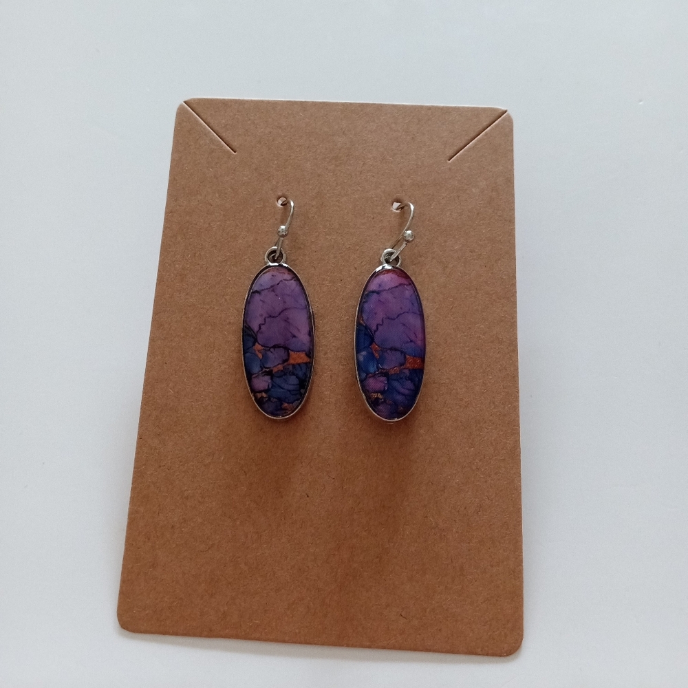 Purple and Blue Dangle Earrings - Picture 2 of 6
